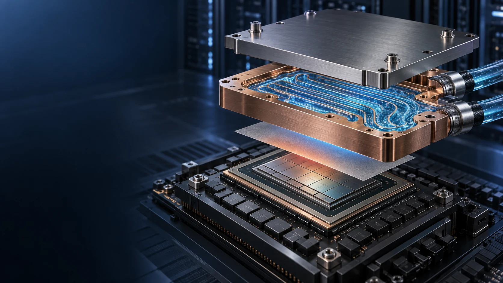 AI server GPU cooling with thermal interface material and liquid cold plate