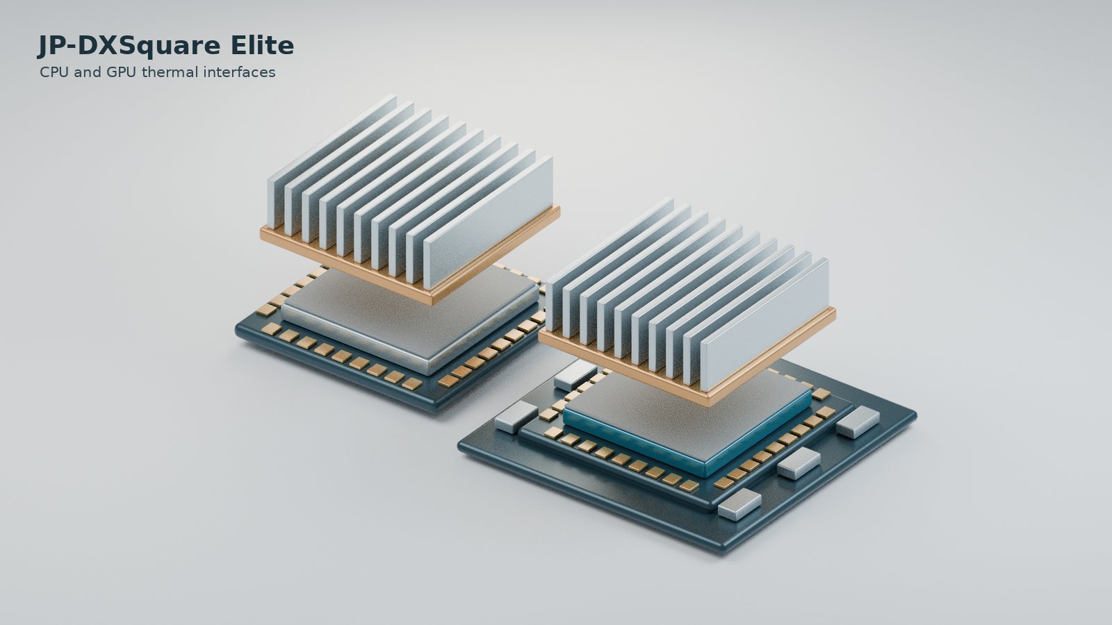 JP-DXSquare Elite application concept showing generic CPU and GPU packages with thermal interfaces and coolers